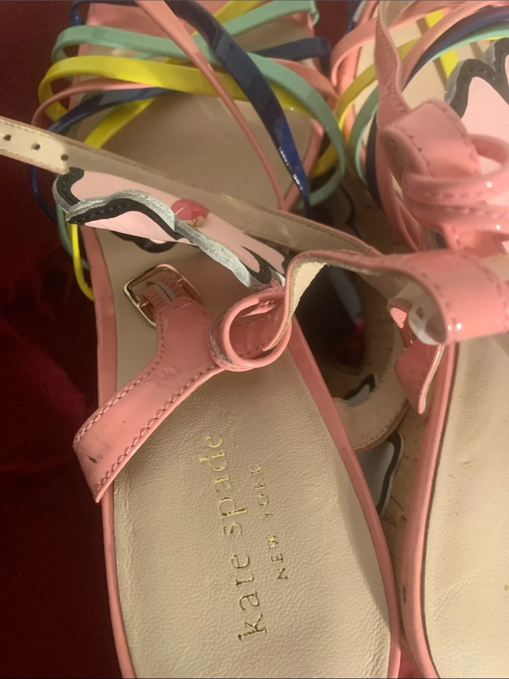 kate spade Pink Multicolor Floral-Strap Wedge Sandals